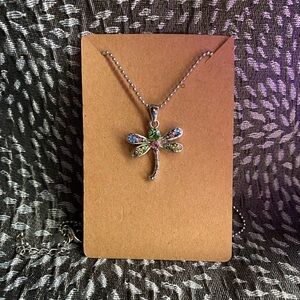 Vintage 90s Bejeweled Dragonfly Necklace